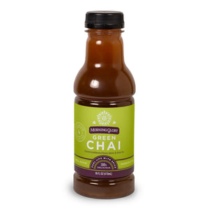 Green Chai 16 oz bottle front label brewed tea contains dragonwell green tea peppermint spearmint lemon grass catnip nettles burdock ginseng honey organic maple syrup