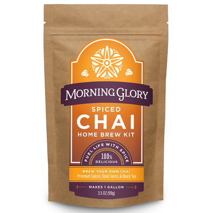 Spiced Chai Home Brew Kit 3.5 oz stand up pouch loose leaf tea front label spicy chai Assam black tea ginger cardamom cinnamon black pepper cloves astragalus gotu kola ginkgo orange peel coriander vanilla bean