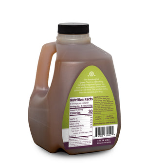 Green Chai 32 oz bottle back label brewed tea contains dragonwell green tea peppermint spearmint lemon grass catnip nettles burdock ginseng honey organic maple syrup