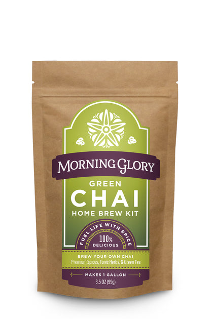 Green Chai 3.5 oz stand up pouch loose leaf tea front label dragonwell green tea peppermint spearmint lemon grass catnip nettles burdock ginseng