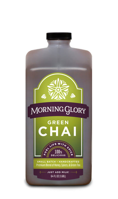Green Chai 64 oz bottle front label brewed tea contains dragonwell green tea peppermint spearmint lemon grass catnip nettles burdock ginseng honey organic maple syrup
